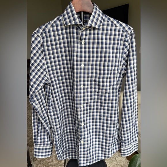 Pronto Uomo Other - Pronto Uomo 14.5 32/33 Navy Plaid Slim Fit Spread Collar Dress Shirt Non-Iron